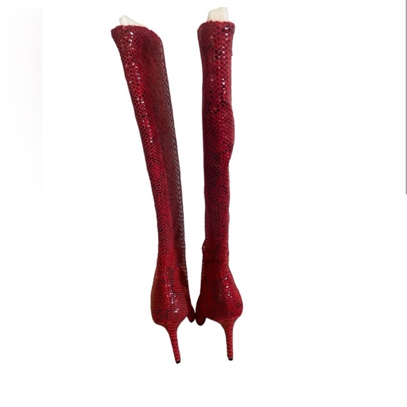 Red Snakeskin Leather Boots - Picture 3 of 7